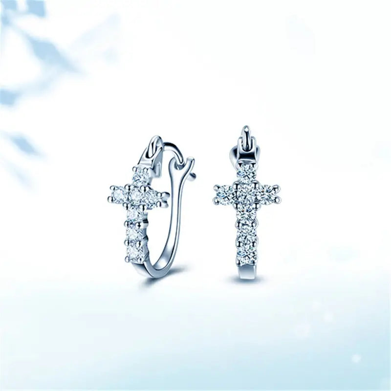 Zircon stone cross earrings (pierced)