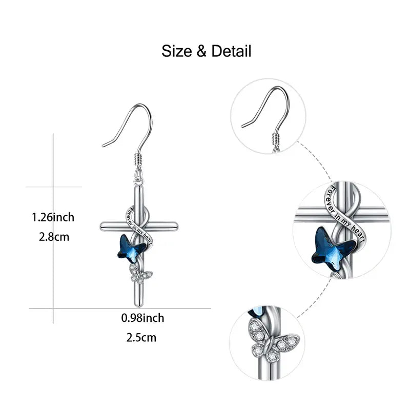 Blue Butterfly Cross Earrings