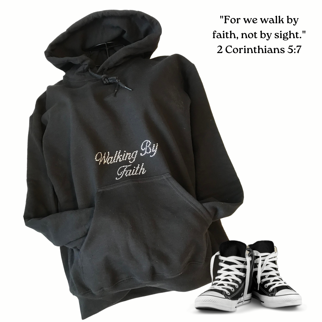 Walking by Faith Rhinestone Pullover Hoodie Shades of Divine