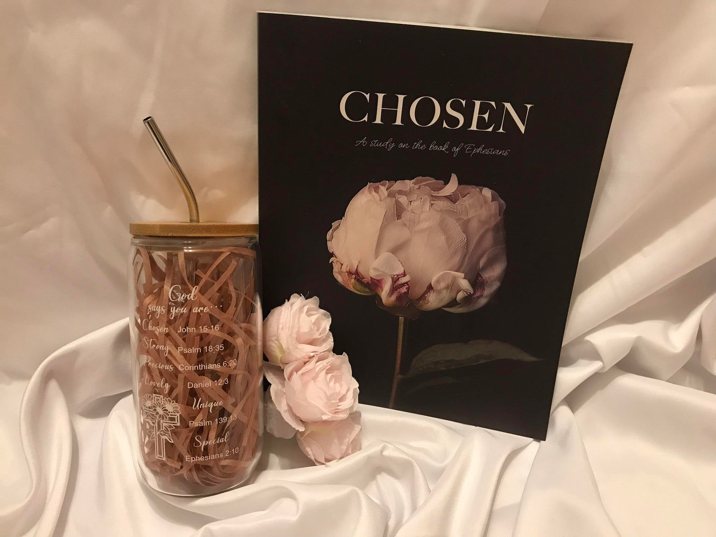 "Chosen" Bible Study & Glass "God says you are..." Tumbler Set