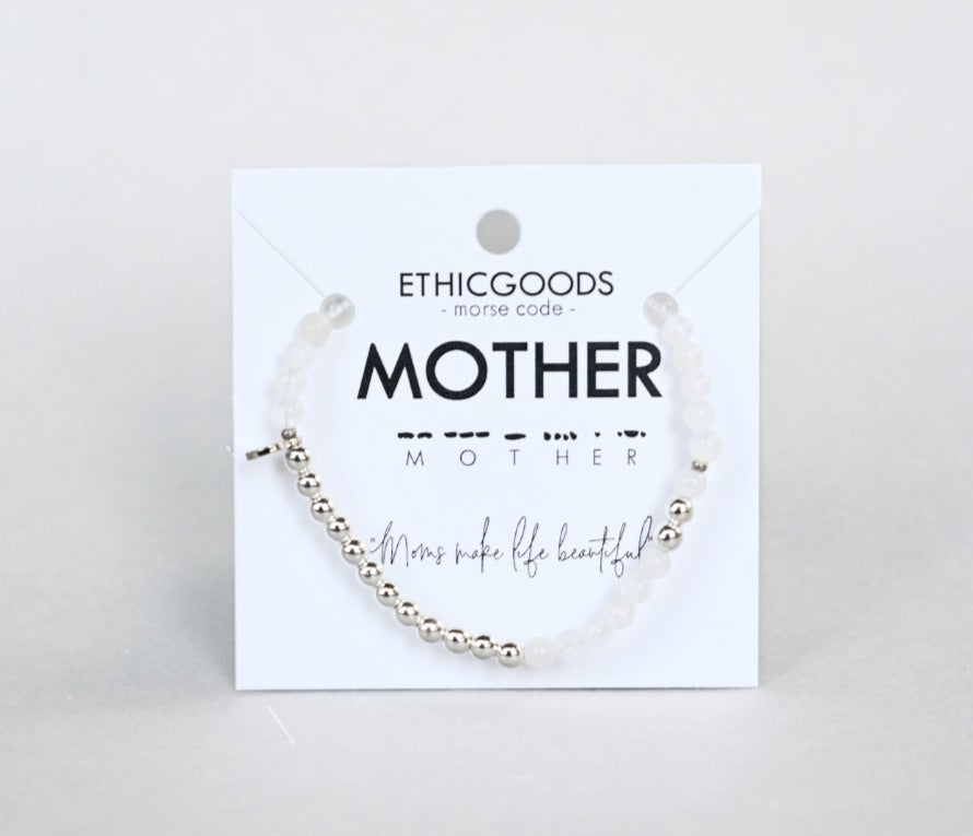 Silver MOTHER Morse Code Bracelet