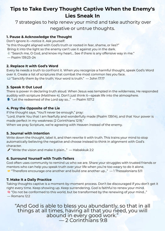 Tips to taking your thoughts captive with Gods Word - Free Download