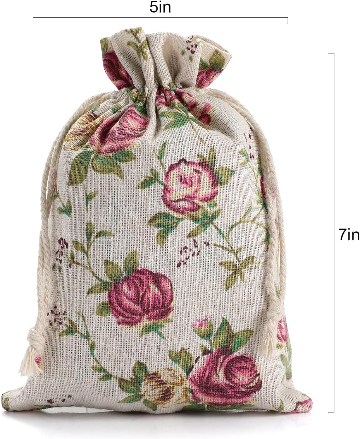Rose Printed Burlap Bags with Drawstring