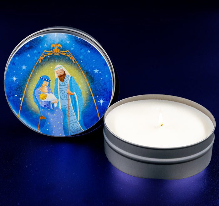HOLY FAMILY CANDLE TIN