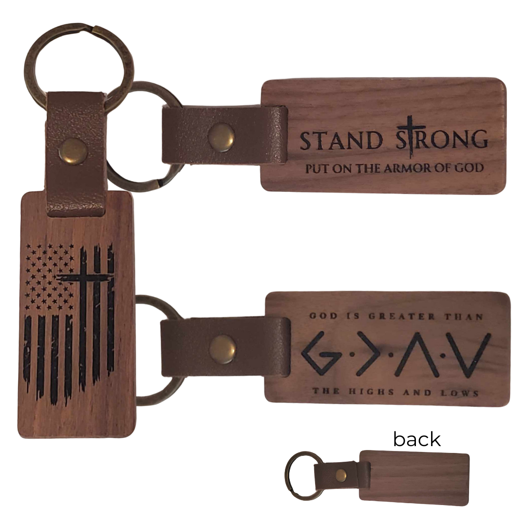 Wood Tag Key Rings - Faith Inspired