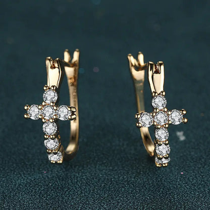 Zircon stone cross earrings (pierced)