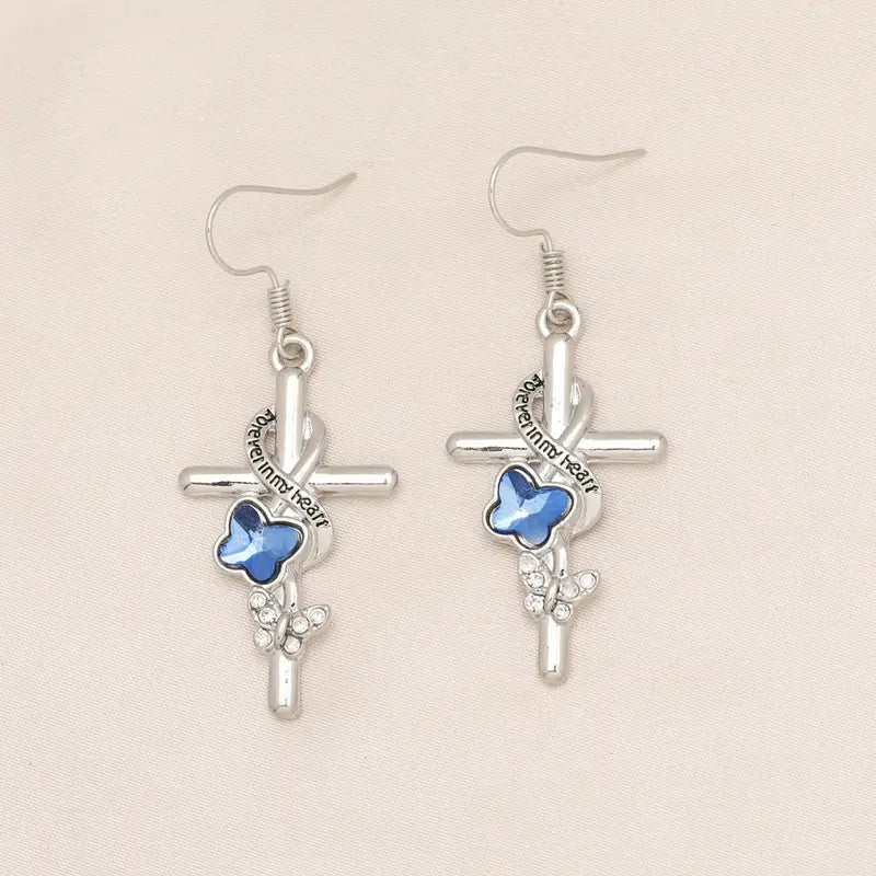 Blue Butterfly Cross Earrings