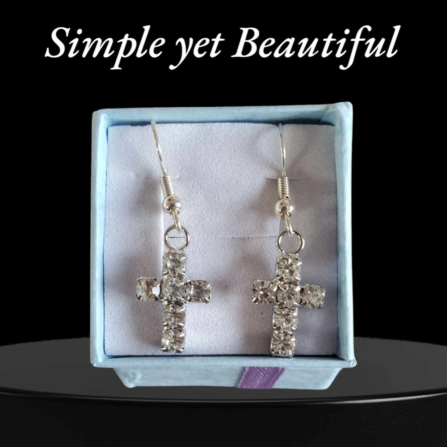 Clear Rhinestone Cross Earrings