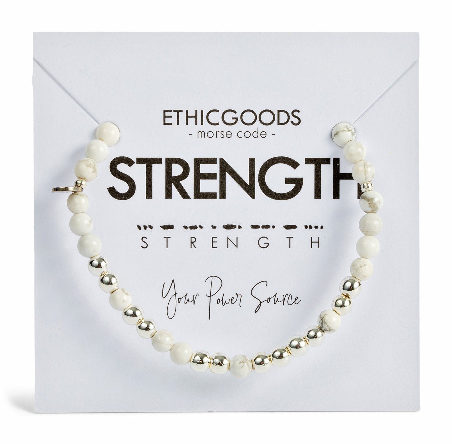 Silver STRENGTH Morse Code Bracelet