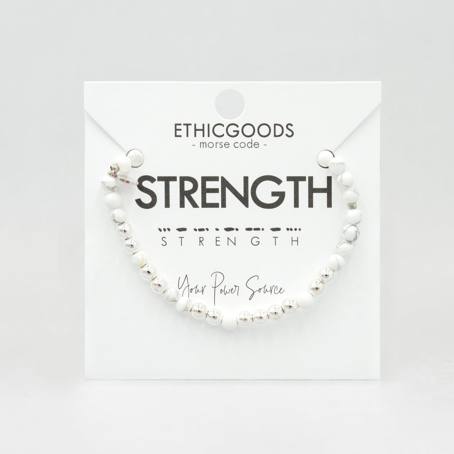 Silver STRENGTH Morse Code Bracelet