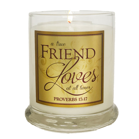 A Friend Loves at All Times Glass Candle