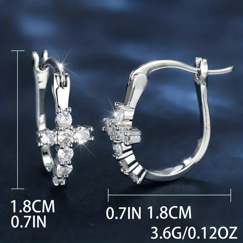 Zircon stone cross earrings (pierced)