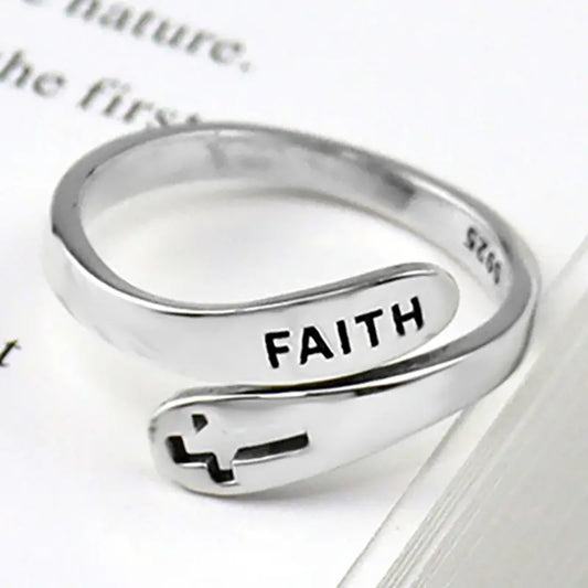 Faith Cross Open Adjustable Ring