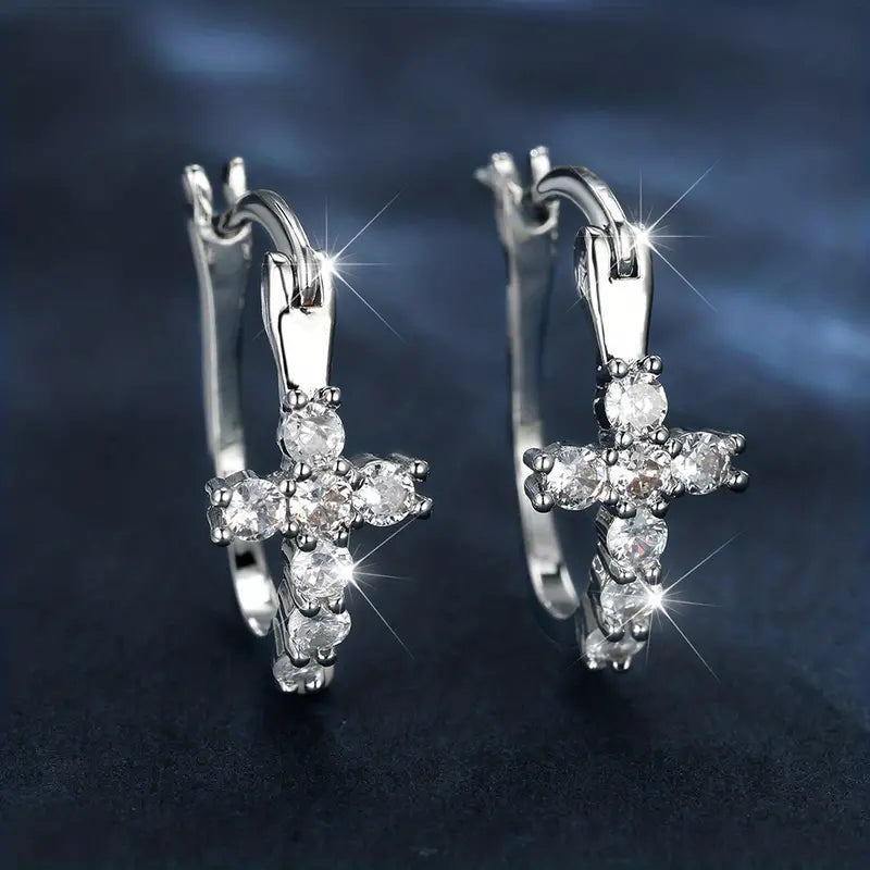 Zircon stone cross earrings (pierced)