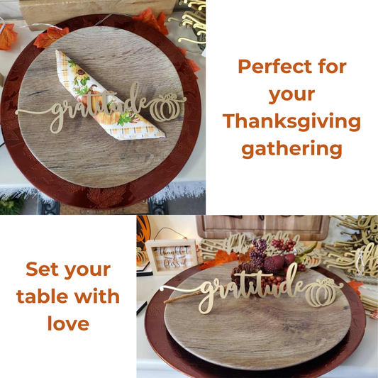 Set of Harvest words table place settings