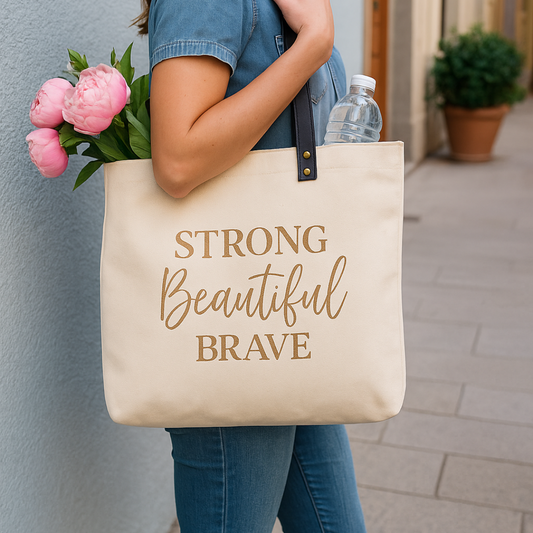 Strong Beautiful Brave Large Canvas Tote