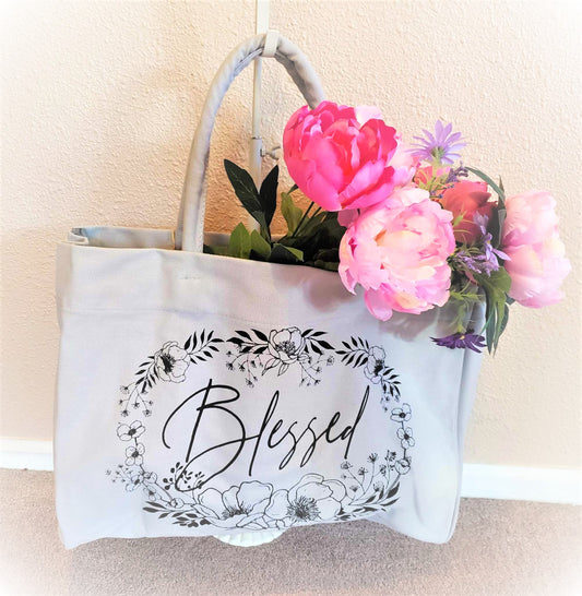 Grey Blessed Tote Bag